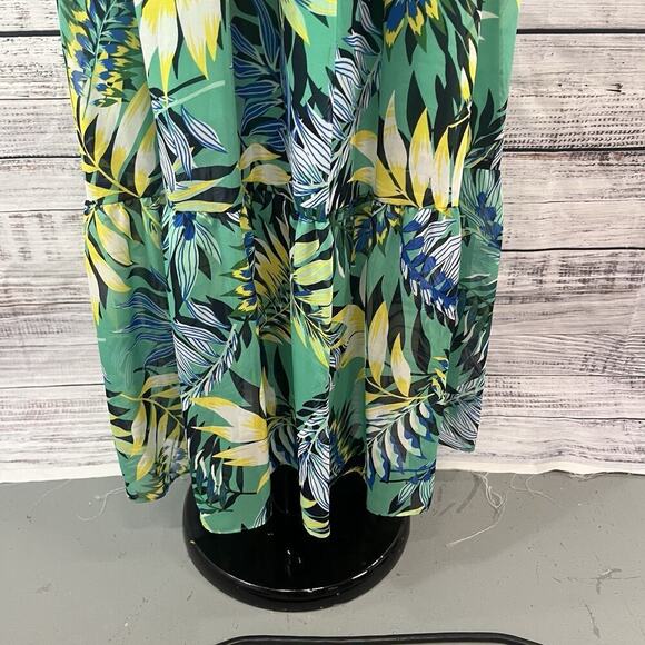 Nine West Dress size 8 Long Maxi Green Yellow Floral Tropical Wedding Hawaiian - Picture 10 of 16